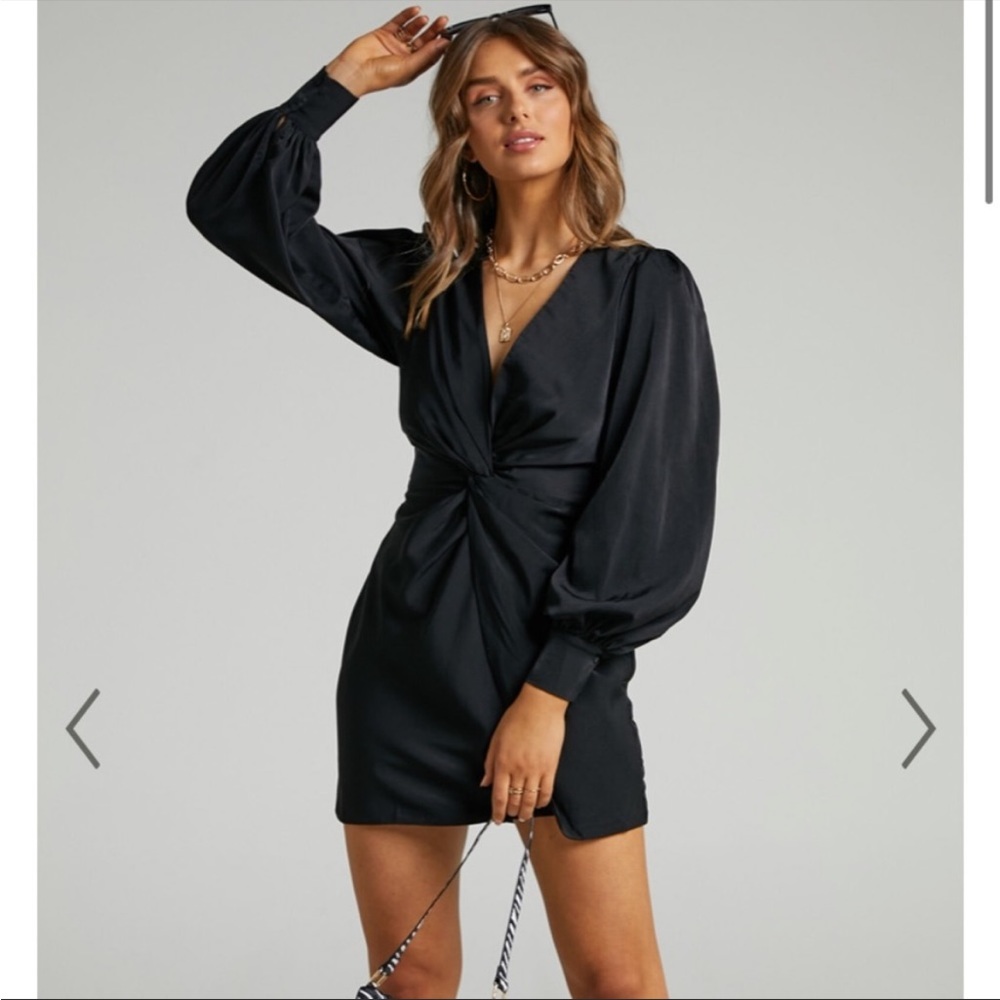 Showpo Black Billie Twist Front Long Sleeve Mini Dress